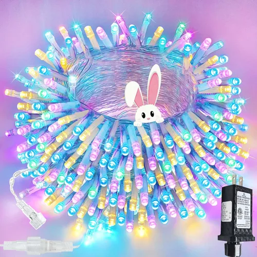 Vista 22 de Guirnalda de 100 luces LED conectables para interiores y exteriores, luces de Navidad blancas cálidas de 33 pies, impermeables, 13 modos