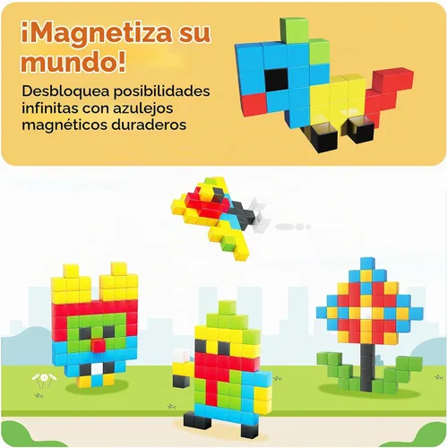 Vista 7 de PicassoTiles Juego de Construcción de Cubos de Rompecabezas Magnéticos de 60 Piezas, Bloques 3D de 1 Pulgada, Juguete de Construcción STEM