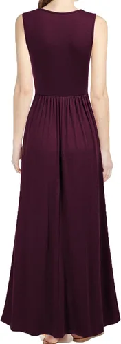 Vista 2 de WOOSEA Vestido largo sin mangas con cuello en V y bolsillo para mujer