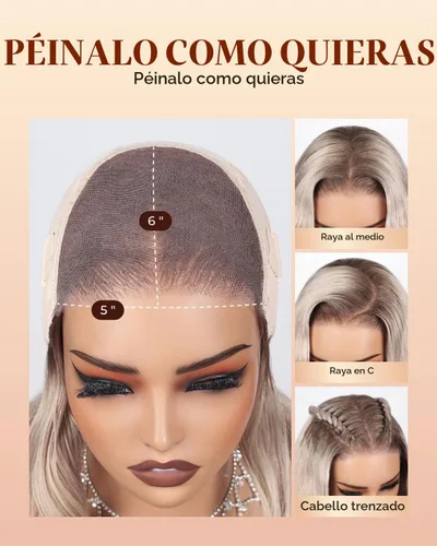 Vista 4 de Arabella 20/Rubio Ceniza Ombre Pelucas de encaje frontal 5x6 de cabello humano, listas para usar, sin pegamento, pelucas de cabello humano
