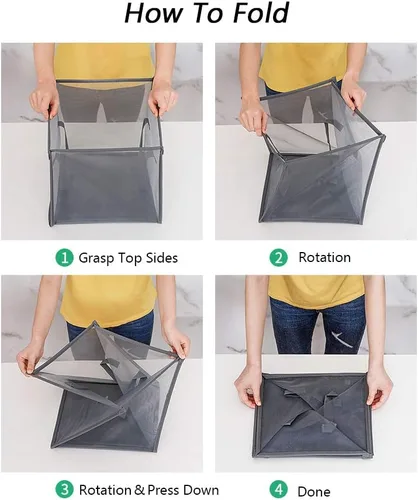 Vista 6 de HONOMA - Bolsas de lavandería con asas, cesta de ropa sucia de malla plegable y portátil, plegable para guardar la ropa, para habitación de niños