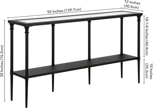 Vista 2 de Nellie - Mesa consola rectangular de 55 pulgadas de ancho con estante de metal en bronce ennegrecido Two-tier design with glass top adds stylish