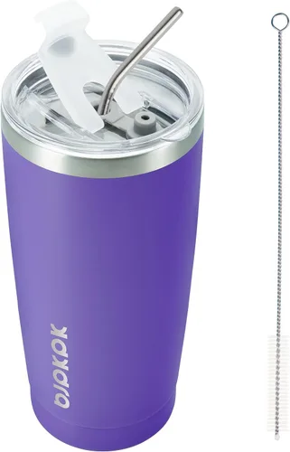 Vista 32 de BJPKPK Vaso térmico negro con tapa y pajita, de acero inoxidable, de 20 onzas, para café Pintura de caucho negro