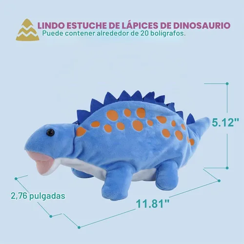 Vista 3 de BB FUN HOUSE Estuche para lápices para niños, bolsa de lápices de peluche 3D con forma de perro y dinosaurio, bolsa suave de almacenamiento