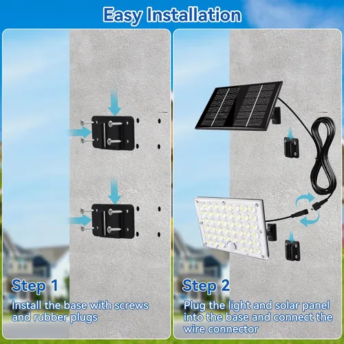 Vista 8 de Aialun 184 luces LED solares de inundación para exteriores, sensor de movimiento, luces de inundación solares con cable de 16.4 pies, impermeable