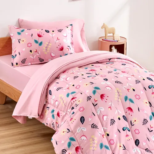 Vista 25 de SLEEP ZONE Juego de edredón de 5 piezas para niños, tamaño individual, súper lindo y suave, ropa de cama para niños en una bolsa, juego de 5 piezas