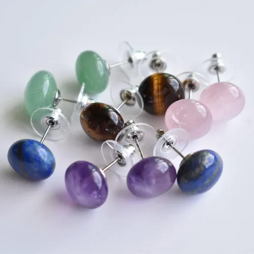 Vista 3 de 10 pendientes de piedra natural cuentas redondas de cuarzo de cristal color plateado joyería de moda para mujeres y niñas color del metal piedra