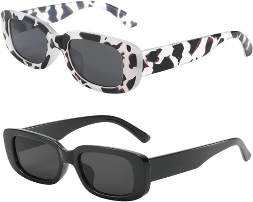 Vista 12 de Dollger - Lentes de sol rectangulares para mujer y hombre, gafas de moda retro, protección UV 400, armazón cuadrado A: negro y marrón leopardo
