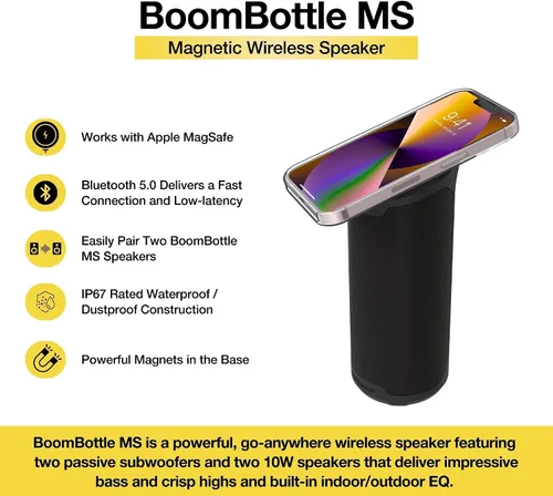 Vista 2 de Scosche BoomBottle MS MagSafe - Altavoz magnético Bluetooth IP67, resistente al agua, altavoz inalámbrico Bluetooth portátil para bicicletas
