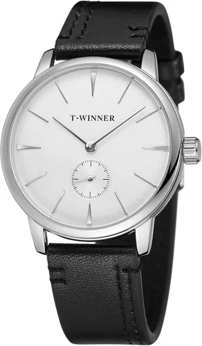 Vista 8 de FORSINING Reloj de pulsera mecánico de cuerda manual con visualización analógica estilo deportivo para hombres con correa de piel Negro Plata Beige