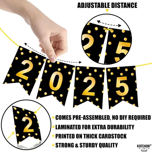 Vista 3 de Katchon, Cartel brillante de graduación 2025 – Grande de 8 pies, sin bricolaje Cartel de feliz graduación 2025, decoraciones de graduación clase