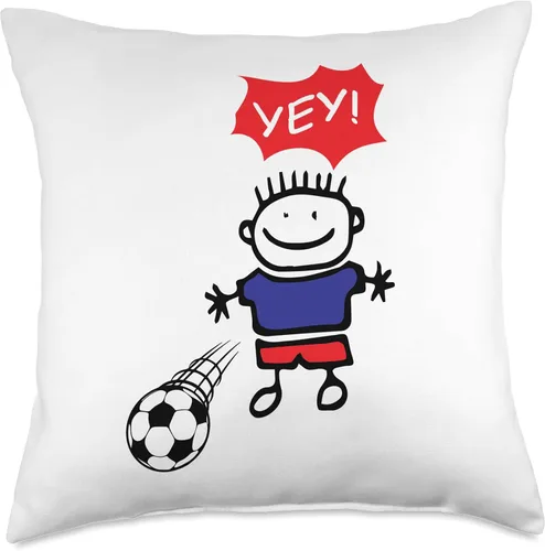 Vista 4 de Niño juega fútbol con pelota, Yey! Throw Pillow