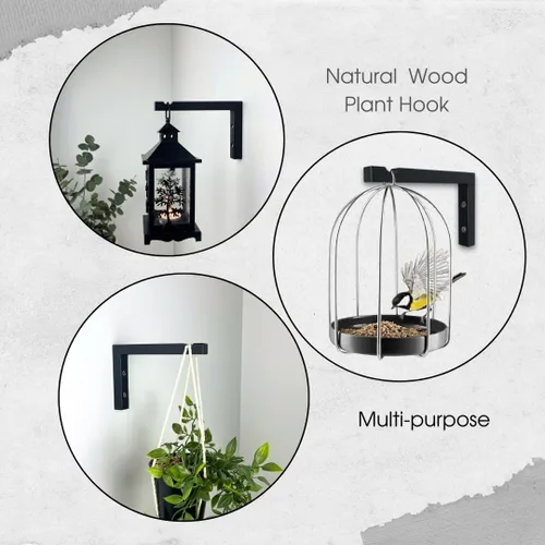 Vista 7 de EvenWood Juego de 2 ganchos para plantas de pared de 6 pulgadas, gancho de madera montado en forma de L, soporte para interiores y exteriores