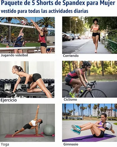Vista 6 de TELALEO Paquete de 5 pantalones cortos de voleibol de elastano para mujer 5 negro (5 pulgadas)