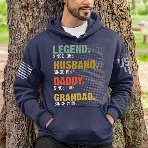 Vista 3 de Camiseta personalizada de leyenda, marido, papá, abuelo ya, camiseta personalizada para el día del padre, camiseta de manga larga, sudadera, Hoddie