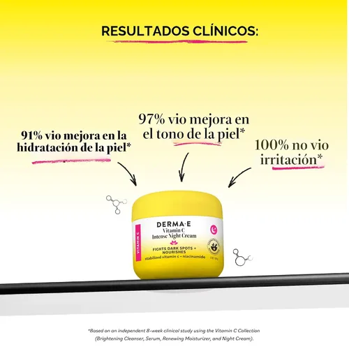 Vista 2 de DERMA-E Crema Nocturna Intensiva de Vitamina C, 59 ml, Crema Facial Renovadora de la Piel Iluminadora e Hidratante, Hidratante Facial