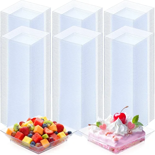 Vista 14 de 200 Piezas Platos Cuadrados Mini para Postre de 2.5 x 2.5 Pulgadas Platos Desechables para Aperitivos Platos Pequeños de Plástico Transparente