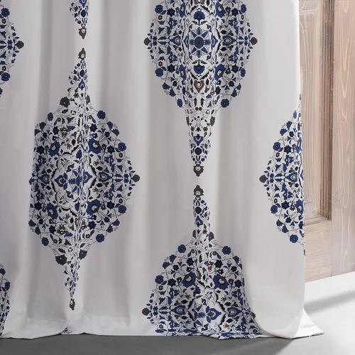 Vista 6 de HPD HALF PRICE DRAPES PRTW-BOD41-96 Kerala - Cortina opaca de algodón con estampado de hotel (1 panel), 50 x 96, color azul Kerala
