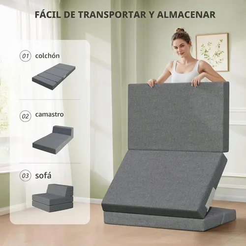 Vista 7 de Youzi Sofá Cama Plegable Queen, Sofá de Suelo de Espuma de 6 Pulgadas y Colchón Plegable con Funda Lavable, Sofá Desplegable para Huéspedes, Camping