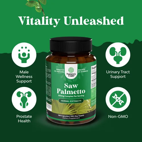 Vista 6 de Extracto de palma enana americana extra fuerte, complejo de hierbas avanzado para la salud del cabello y apoyo urinario con esteroles vegetales