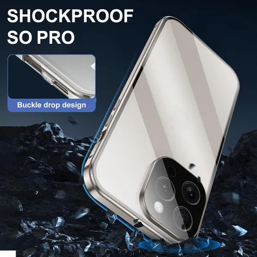 Vista 3 de Funda antiespía para iPhone 15 Pro Max (6.7 pulgadas), cubierta de vidrio templado de privacidad frontal y trasera 360, parachoques magnético