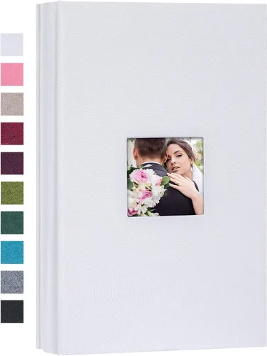 Vista 22 de Mublalbum Álbum de fotos pequeño de 4 x 6 pulgadas, 100 fotos, cubierta de lino, libro de fotos con bolsillos horizontales para boda, aniversario