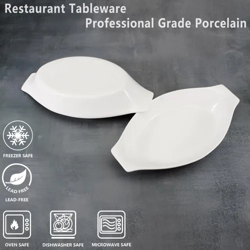 Vista 3 de Platos ovalados de cerámica para hornear gratinados de 5 x 8 pulgadas 12 OZ, juego de 4 cuencos para banana split, para porciones de 1 o 2 personas