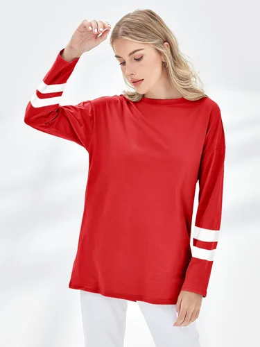 Vista 8 de Fisoew Camisetas de manga larga para mujer, holgadas, casuales, con cuello redondo, blusa suave