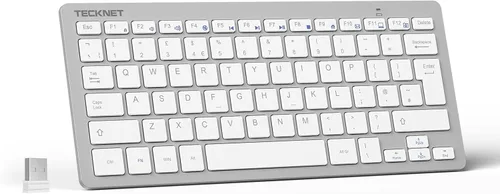 Vista 9 de TECKNET Teclado inalámbrico 2.4G, mini teclado compacto con teclas rápidas multimedia, duración de la batería de 12 meses, compatible con PC Negro