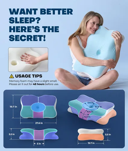 Vista 6 de Almohada cervical para el cuello 5 veces para aliviar el dolor, almohada ortopédica refrescante para dormir, almohadas de espuma viscoelástica