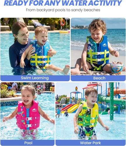Vista 4 de Gogokids Chaleco de natación para niños pequeños, chaleco de natación de alta calidad para niños de 30-40-50-60-70-80 libras, flotadores para niños