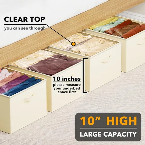 Vista 2 de SpaceAid Paquete de 4 Contenedores de Almacenamiento Bajo la Cama de 10" de Alto, Organizadores Grandes de Almacenamiento Bajo la Cama con Tapas
