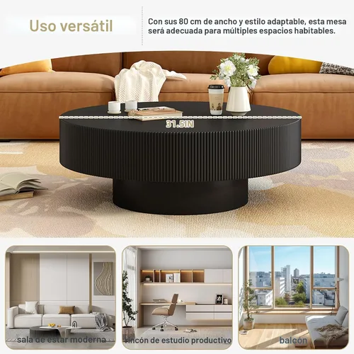 Vista 7 de Merax Mesa de café moderna redonda de 31 pulgadas con base resistente, mesas centrales de madera para sala de estar, recepción, fácil de ensamblar