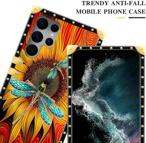 Vista 2 de Funda compatible con Samsung Galaxy S22 Ultra, funda protectora de TPU suave a prueba de golpes de 4 libélulas en la flor para Samsung Galaxy S22