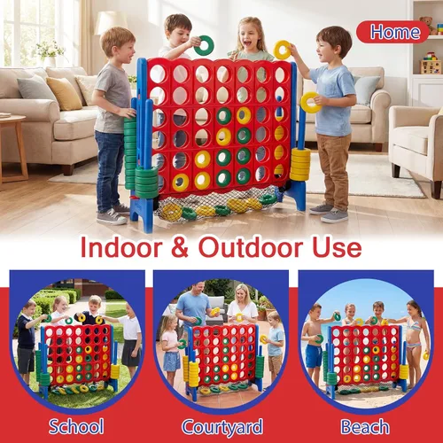 Vista 6 de COSTWAY Juego gigante gigante de 4 a puntuación con bolsa de transporte de almacenamiento, 4 en una fila para niños y adultos, juego con 42 anillos