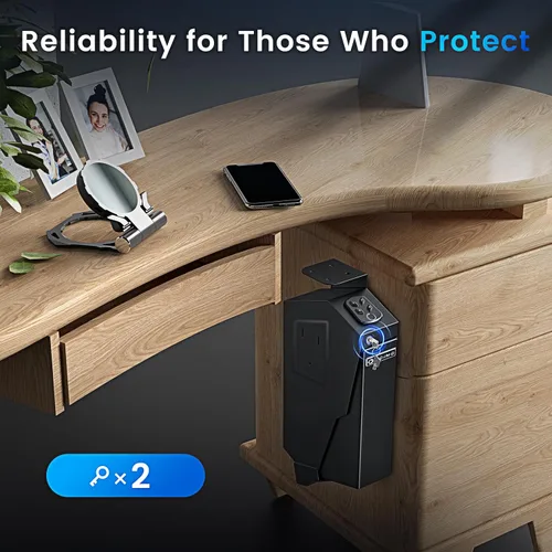Vista 3 de ADIMO - Caja de seguridad para pistolas, caja fuerte biométrica para huellas dactilares con acceso rápido, apertura biométrica, montaje único