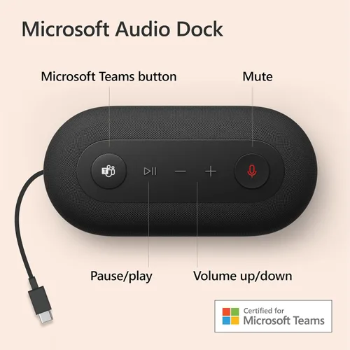 Vista 3 de Microsoft Audio Dock - Hasta 90dB SPL - Dos matrices de micrófonos omnidireccionales - 70Hz ~ 20 kHz para reproducción de música - Compatible