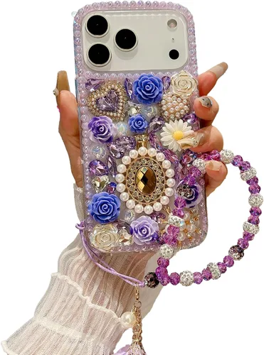 Vista 21 de iFiLOVE para iPhone 7 Plus/8 Plus Funda con Diamantes Brillantes y Correa de Flores, 3D Lujo Brillante Purpurina Cristal Diamantes de Imitación