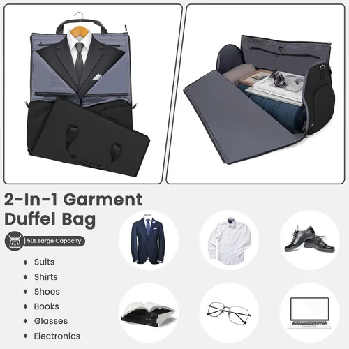 Vista 2 de Goplus Bolsa de mano para ropa, bolsa de viaje impermeable con compartimento para zapatos, correa de hombro desmontable, maleta 2 en 1, bolsa