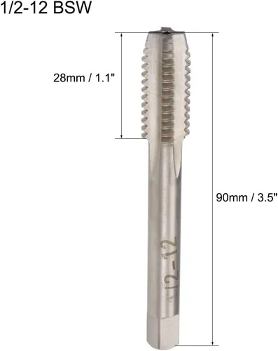 Vista 2 de uxcell Macho de la máquina 1/2-12 BSW Rosca H2 Tornillo de acero de alta velocidad Rosca roscado herramienta de roscado
