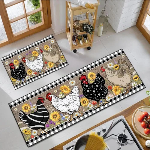 Vista 8 de Farmhouse Kitchen Rules Alfombra Juego de 2 Piezas, Decoración Rústica Negra Alfombras de Cocina, Tapetes de Piso Antideslizantes Absorbentes