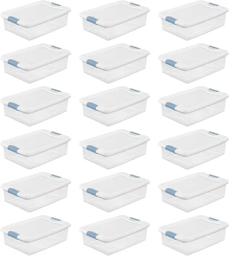 Vista 30 de Sterilite - Paquete de 12 contenedores de almacenamiento con pestillo para debajo de la cama, con tapas, de plástico transparente, 6 cuartos