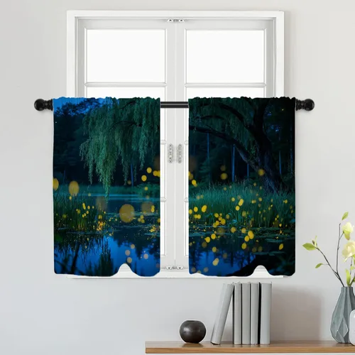 Vista 23 de Batmerry American Flag Ink Dot Blackout Tier Curtains, Red Blue White Stars Abstract Thermal Insulated Half Curtain Rod Pocket Small Valance for