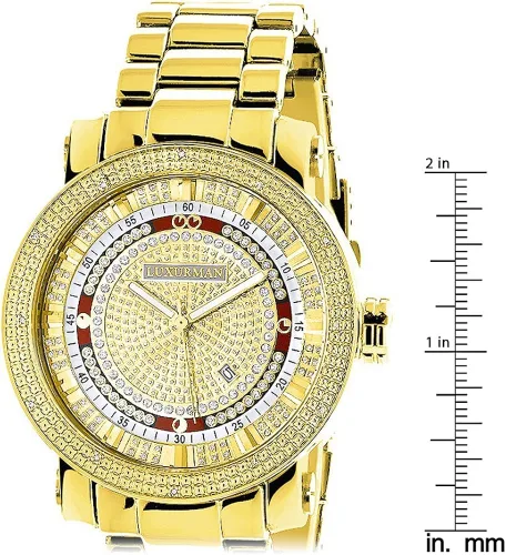 Vista 5 de LUXURMAN Reloj único grande de diamantes para hombre, chapado en oro amarillo de 18 quilates por 0.12 quilates de diamantes, Movimiento de cuarzo