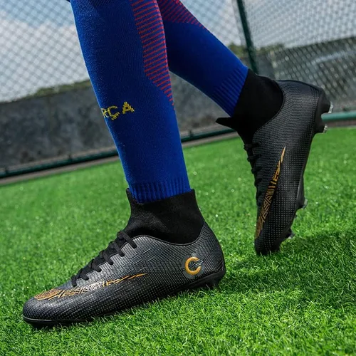 Vista 4 de Zapatos de fútbol para hombre y mujer, tacos de fútbol de caña alta, unisex, tenis de fútbol para entrenamiento al aire libre, tacos de césped