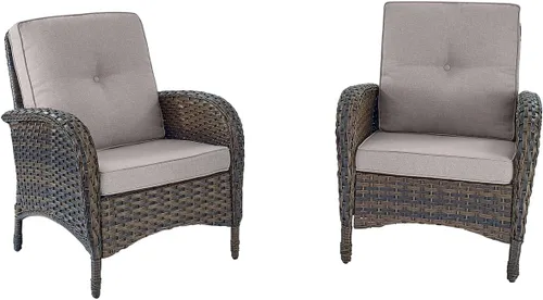 Vista 12 de HUMMUH Juego de 2 sillas de mimbre para exteriores, sillas de comedor con respaldo alto y asiento profundo para jardín, porche, patio trasero