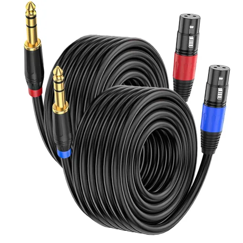 Vista 10 de Pack de 2 Cables XLR Hembra a 1/4 Pulgada 6,35 mm TRS Mono Jack para Micrófono Dinámico, 1,6 Pies, Negro, Cable de Micrófono XLR Hembra Equilibrado