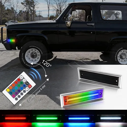Vista 5 de Luces LED RGB de posición laterales para guardabarros delanteros, compatibles con Chevy C/K, C10, C20, C30, camionetas, Blazer Suburban Jimmy