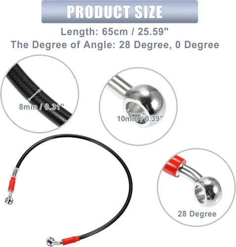 Vista 5 de X AUTOHAUX 25.6 in 25.59" Longitud 0.394 in ID motocicleta freno hidráulico manguera tubo tubo 28° 0° acero inoxidable trenzado cable para ATV