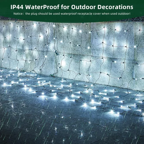 Vista 3 de Red de luces LED de Navidad para exteriores, decoraciones de Navidad para exteriores, 120 LED, 6 pies x 4 pies, con certificación UL, conectable